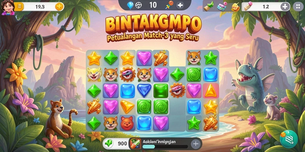 Tampilan gameplay seru dari BINTANGMPO dengan banyak level Match-3.
