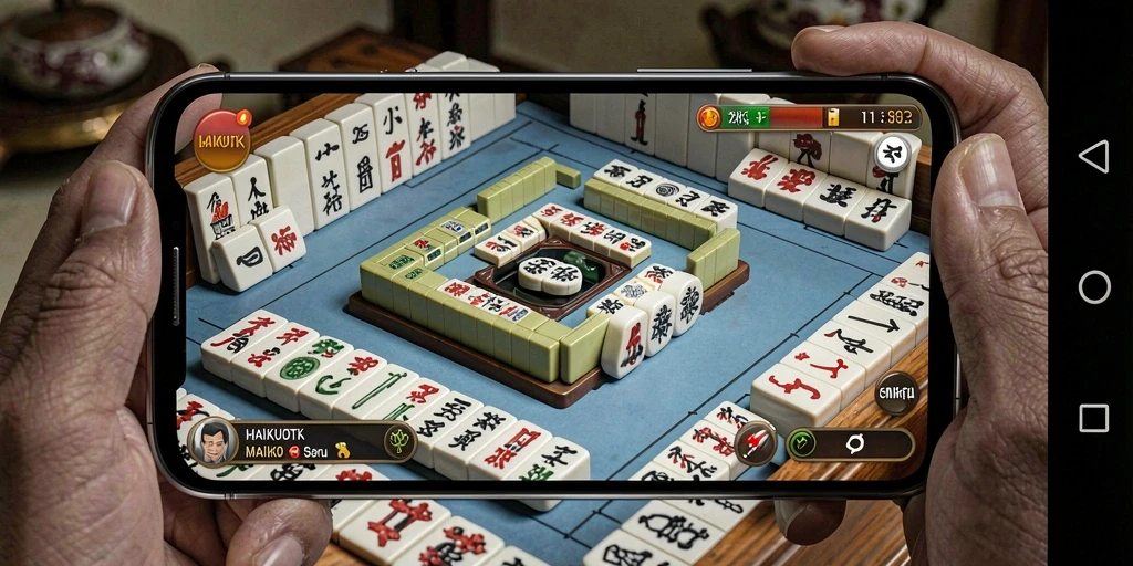 Menampilkan gameplay seru dari HAIKUOTK dengan berbagai ubin Mahjong.