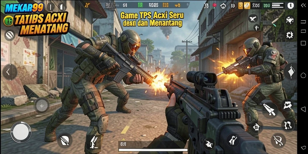 Gameplay mendebarkan dalam MEKAR99 saat bertempur di arena.