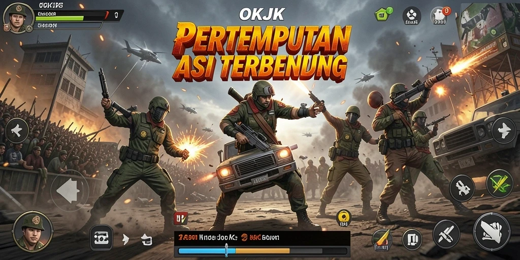 Tampilan dinamis gameplay OKJK dalam aksi pertempuran yang mendebarkan.