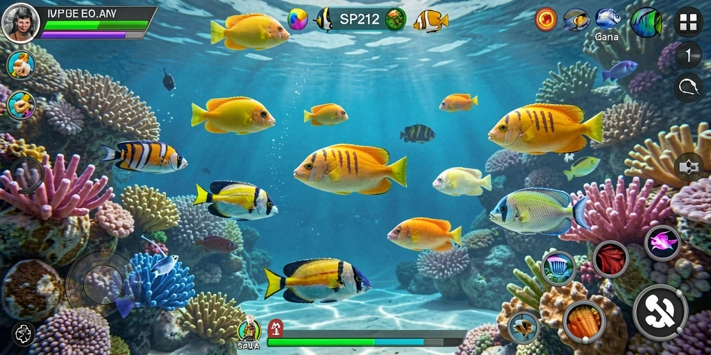 Tampilan gameplay SP212 dengan aksi menembak ikan yang dinamis.