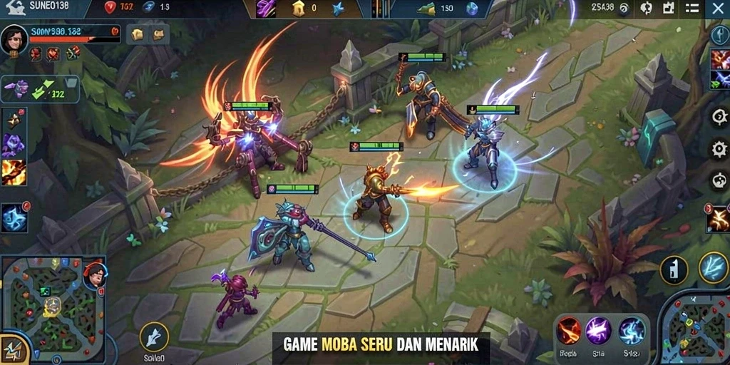 Tangkapan layar menampilkan aksi seru dalam permainan MOBA SUNEO138.