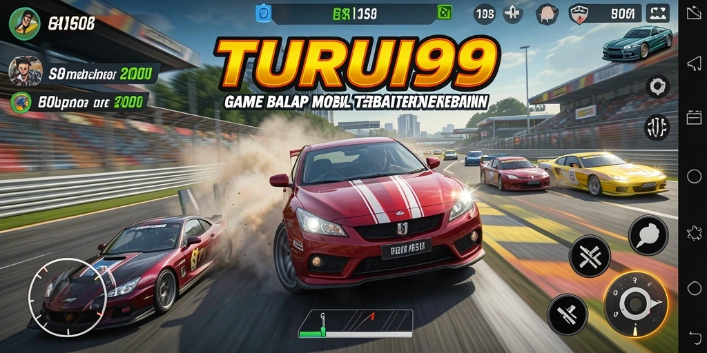 Screenshot gameplay TURU99 menampilkan aksi balap yang intens dan seru.
